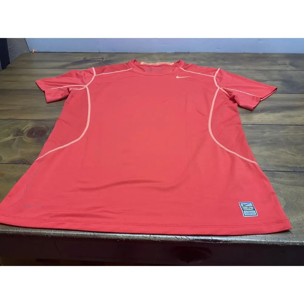 Nike Pro Combat Fitted Men's Size Large Orange Activewear Top Shirt - Picture 4 of 11
